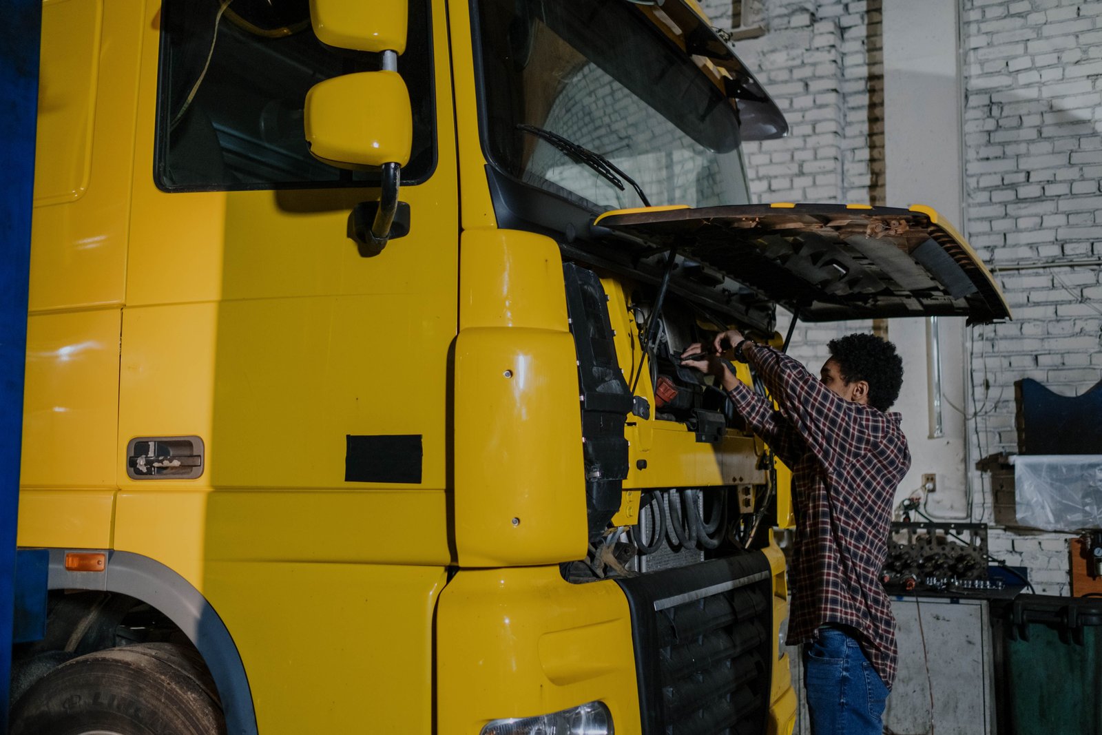 Commercial truck in a service facility